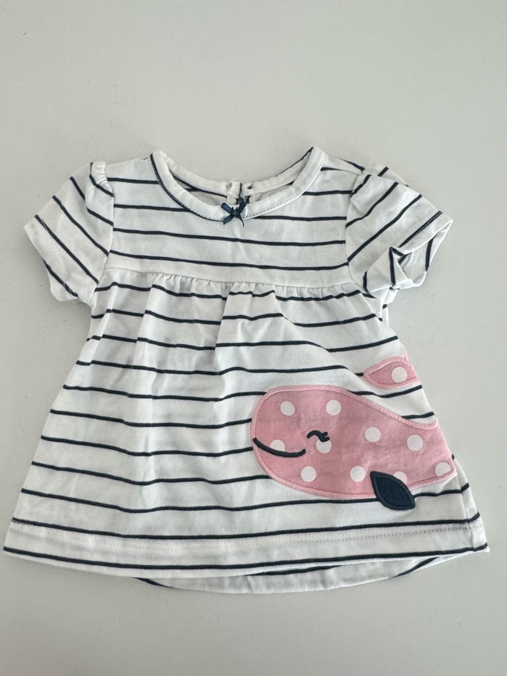 Carter's White & Navy Striped Tee with Pink Whale Patch